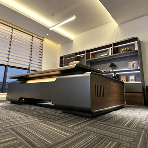 Bureau de direction moderne de luxe en forme de L, en cuir, avec éclairage LED, armoire latérale, mobilier de bureau pour PDG et directeurs - Product Image 2