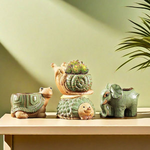 Petits pots <span class=keywords><strong>en</strong></span> céramique Art Déco <span class=keywords><strong>en</strong></span> forme d'animaux pour plantes succulentes/<span class=keywords><strong>cactus</strong></span>/bonsaï, avec trous de drainage, pour usage intérieur/extérieur, lot de 4 pièces pour la maison/le bureau - Product Image 1