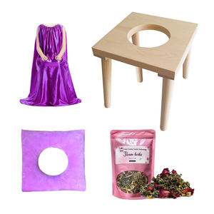 Taburete de vapor Yoni de madera, silla con bata, hierbas y almohada - Product Image 1