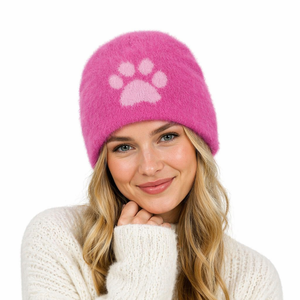 <span class=keywords><strong>Bonnet</strong></span> <span class=keywords><strong>en</strong></span> mohair tricoté personnalisé avec motif jacquard patte d'animal, doux et duveteux, pour marque de mode, vente <span class=keywords><strong>en</strong></span> gros, usine OEM - Product Image 2