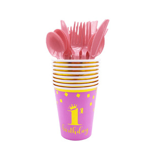 Ensemble de vaisselle en papier pour fête d'<span class=keywords><strong>anniversaire</strong></span> de bébé fille, thème couronne, 1er <span class=keywords><strong>anniversaire</strong></span>, rose, fournitures pour fête d'enfant - Product Image 5
