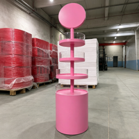 Présentoir cosmétique métallique léger sur pied à plusieurs niveaux avec porte-panneau pour magasin de détail et salon de beauté