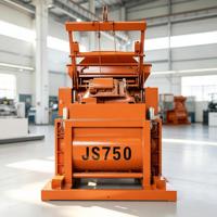 Bétonnière à double arbre JS750 750L 35m3/h Jaune avec poulie de levage orange et moteur gris-vert