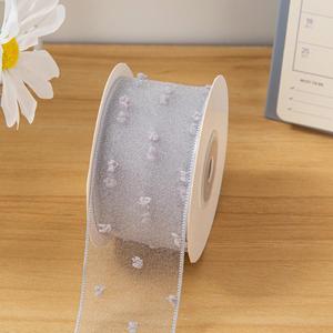 Ruban en organza floqué à pois de 2,5/3,8 cm, magnifique, pour nœuds de cheveux et décoration de bouquets de mariage, 10 yards par rouleau, vente en gros - Product Image 6