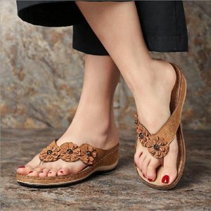 Chaussures décontractées pour femmes en promotion – Sandales de plage souples à talon compensé pour adultes, style rétro, tongs plates - Product Image 2