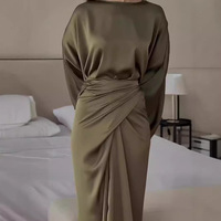 Robe de soirée élégante en satin à manches chauve-souris unie pour femme, collection automne 2026, style européen et américain FK337