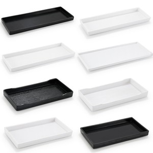 <b>Melamine</b> Rectangular Serving Tray Black White Solid Color Shallow <b>Plate</b> For Hotel Coffee Tea Service Commercial Use - Product Image 1