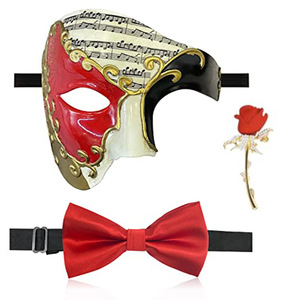 Masque demi-visage en plastique <span class=keywords><strong>Phantom</strong></span> of the Opera avec nœud papillon pour hommes, décoration <span class=keywords><strong>de</strong></span> fête d'Halloween - Product Image 1