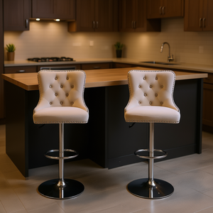 Tabourets de bar en velours XoxenWise, hauteur réglable, base pivotante chromée, style moderne et contemporain, chaises pour îlot de cuisine - Product Image 2