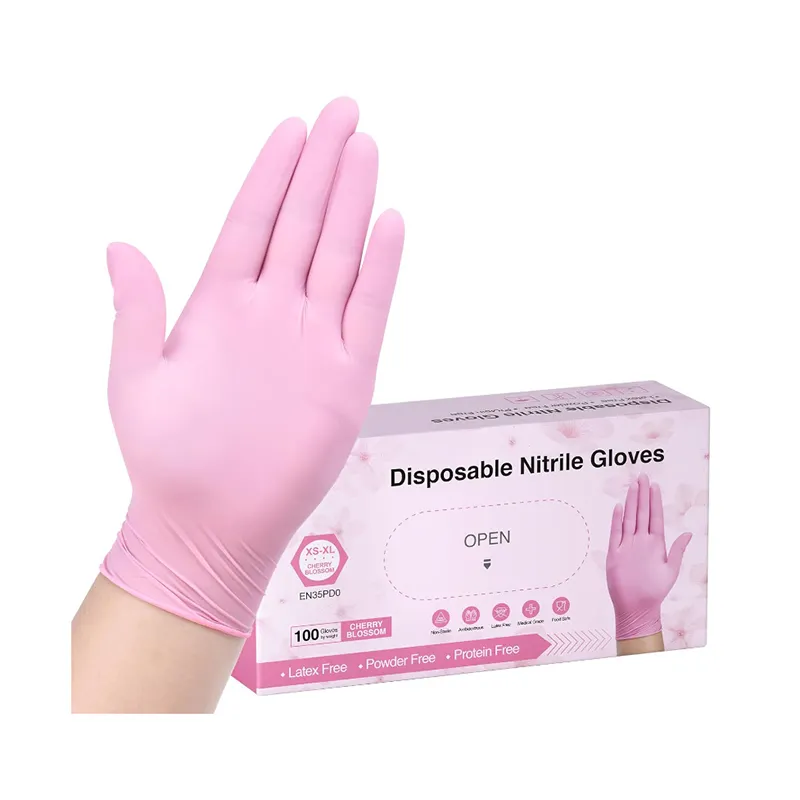 2024 produttori Best Seller monouso in polvere senza guanti da visita medica rosa Nitrile per la pulizia e l'estetista