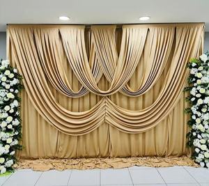 Nuovo sipario <span class=keywords><strong>verde</strong></span> <span class=keywords><strong>scuro</strong></span> personalizzato con pannello di fondo Swag anteriore per drappi di scena di nozze decorazione per eventi - Product Image 4