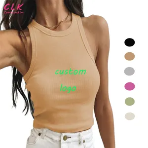 Wholesale Custom Logo Fashion High Quality Ladies Blank White Black Basic Knitted Rib Crop Tank Top For Women
