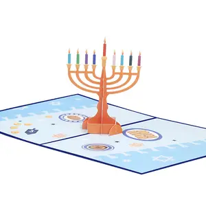 Bán Buôn Màu Xanh Hanukkah Chủ Đề Đảng Cảm Ơn Bạn Thẻ Nguồn Cung Cấp Giấy Khuyến Mại 3D Pop up Thiệp Chúc Mừng