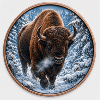 Pièces de monnaie en cuivre à haute relief 5 oz .999 Cuivre pur Pièce ronde Bison Snow avec impression UV colorée