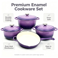 Ensemble de 4 ustensiles de cuisson en fonte émaillée : cocotte, poêle, casserole, faitout – Compatible tous feux et fours