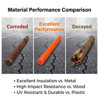 Piquet de marquage de voie haute visibilité, non conducteur, anti-vieillissement, résistant aux chocs, résistant aux intempéries, durable, en fibre de verre solide (FRP), à découper