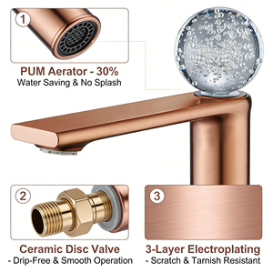 <span class=keywords><strong>ก๊อก</strong></span>น้ำอ่างล้างหน้าสีโรสโกลด์ขัดเงา ดีไซน์หรูหราทันสมัย พร้อมหัวจับคริสตัล ติดตั้งบนเคาน์เตอร์ วัสดุทองเหลืองแท้ วาล์วเซรามิก เหมาะสำหรับโรงแรมและห้องน้ำ - Product Image 2