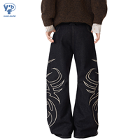 YUANBOFEI Jeans de haute qualité, échantillon sur mesure disponible, jeans vintage à jambes larges, impression contrastée, pour les sorties décontractées, pour hommes