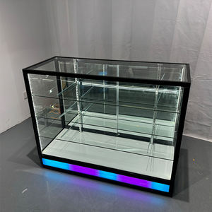 Vetrina per Negozio di Fumo con Illuminazione a Cascata, Vetro Temperato, Retro a Specchio, Espositore LED Personalizzabile in Dimensioni e Colore - Product Image 4