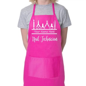 Không tay 2 túi tiện dụng Chiều dài đầu gối màu hồng đỏ Tạp dề tùy chỉnh in logo thêu thương mại Nail Công nghệ tạp dề - Product Image 1