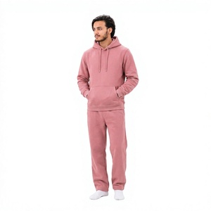 Men's <b>Pink</b> Hooded <b>Tracksuit</b> Full Sleeve Solid Color Cotton Casual Wear with Side Pockets Regular Fit Autumn Style - Product Image 2