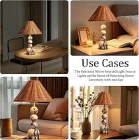 Lampada da Tavolo Vintage con Paralume in Rattan e Base in Marmo Calacatta Naturale per Camera da Letto, Soggiorno e Decorazione Casa