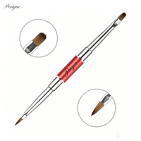 Ensemble de pinceaux à ongles double embout avec manche métallique rouge, pour liner fin, peinture 3D, gel ombré et gel plat, avec capuchon, pour manucure en salon