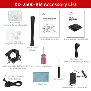 Batería electrónica profesional <span class=keywords><strong>HXM</strong></span> XD-2500-KM color plata cepillada de 9 piezas con sensación acústica - Product Image 6