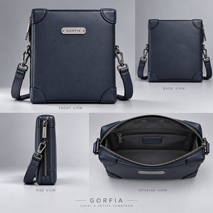 Sac bandoulière vertical pour homme en cuir PU, pochette messager d'affaires, sac de voyage fin avec plaque logo métallique OEM ODM - Product Image 3