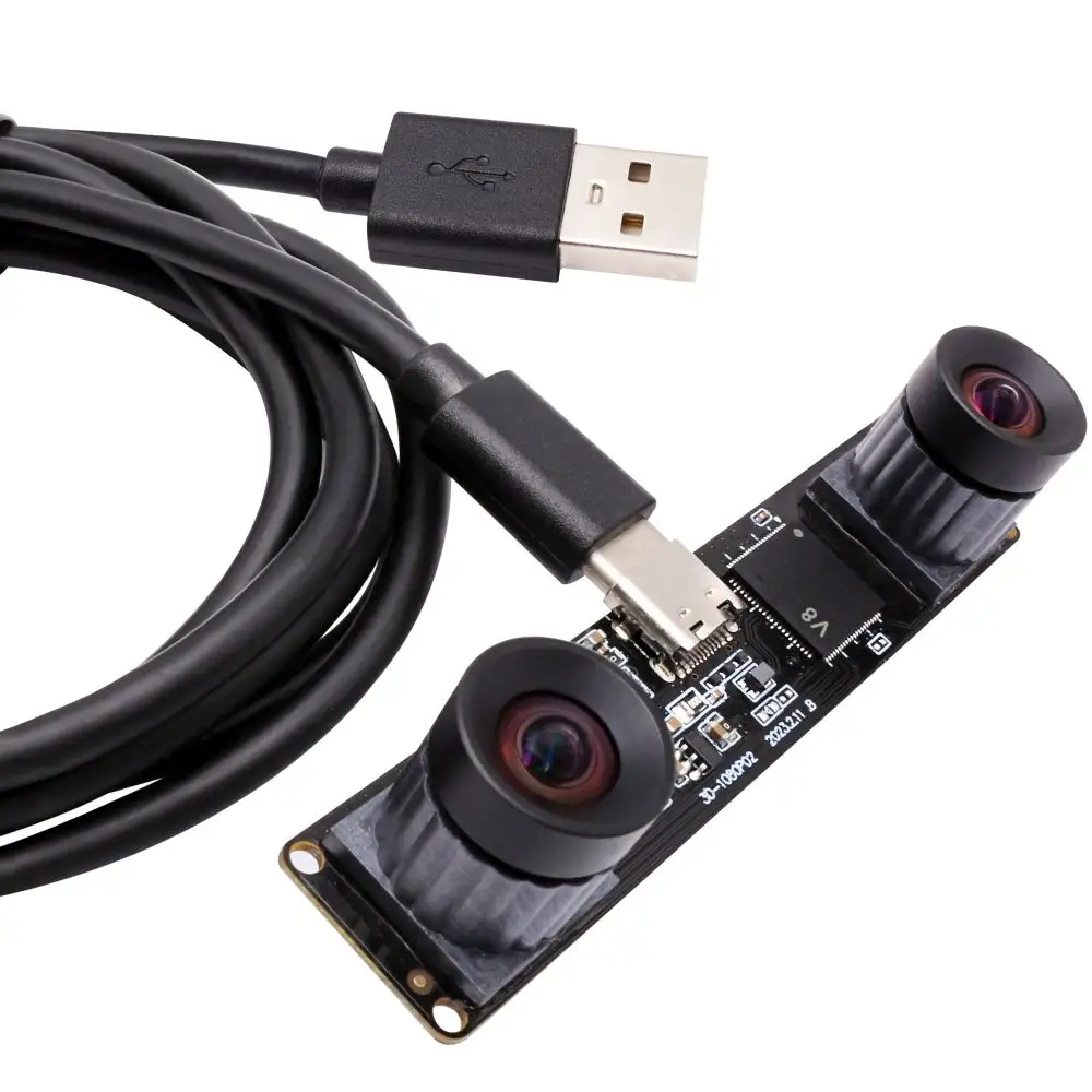 ELP 1080P Cámara síncrona USB Lente dual 4MP 3840X1080P 60fps Módulo de cámara estéreo 3D para inspección profunda, reconocimiento facial