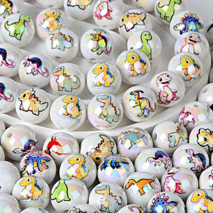 Perles en acrylique de 16 mm, couleurs mélangées, imprimées sur le thème des dinosaures, pour la fabrication de cordons de téléphone portable, accessoires de mode colorés - Product Image 5