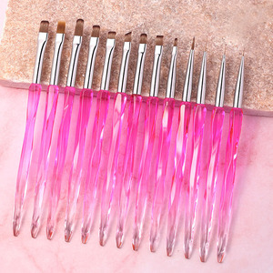 Pinceaux à ongles professionnels en plastique violet avec manche en cristal de diamant, plats, ronds, ovales, pour gel, ombrage, liner, bordure française, manucure et nail art - Product Image 2