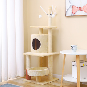 Árbol rascador para gatos, poste rascador de felpa corta de cuatro niveles, cama para gatos, poste rascador, plataforma de salto para gatos, rascador - Product Image 1