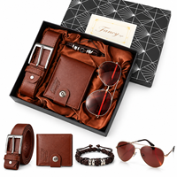 Coffret cadeau de luxe pour homme : portefeuille, ceinture, bracelet, lunettes de soleil - 4 pièces dans une boîte cadeau pour lui, anniversaire, anniversaire de mariage, cadeaux promotionnels professionnels