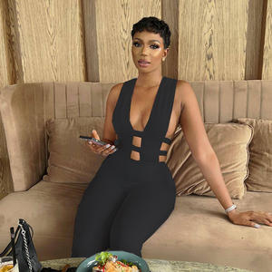 Nouveautés été femmes Sport Fitness couleurs unies sans manches évider combinaisons chics pour les femmes - Product Image 2