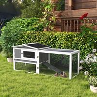 Cage à lapins moderne en bois gris pour extérieur avec enclos extensible, plateau de nettoyage, rampe, toit en bois imperméable pour petits animaux