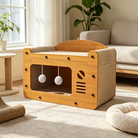 Grattoir à chat moderne classique grand format en papier et bois, 1 niveau, écologique, pliable, maison pour chat résistante à l'usure et sans perte de fibres