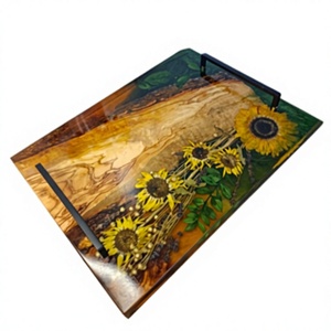 Premium Natural Wood & <b>Epoxy</b> Resin Decorative Tray with Modern Metal Handles for Living Room, Dining <b>Table</b> & Wedding Gifts - Product Image 1