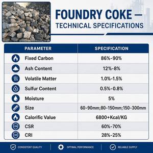 Carbón 88%, <span class=keywords><strong>Azufre</strong></span> 0.035%, Ceniza 10%, Fósforo 0.035%, Calorías 7100J para Hierro Fundido, Coque Duro, Coque de Fundición - Product Image 6