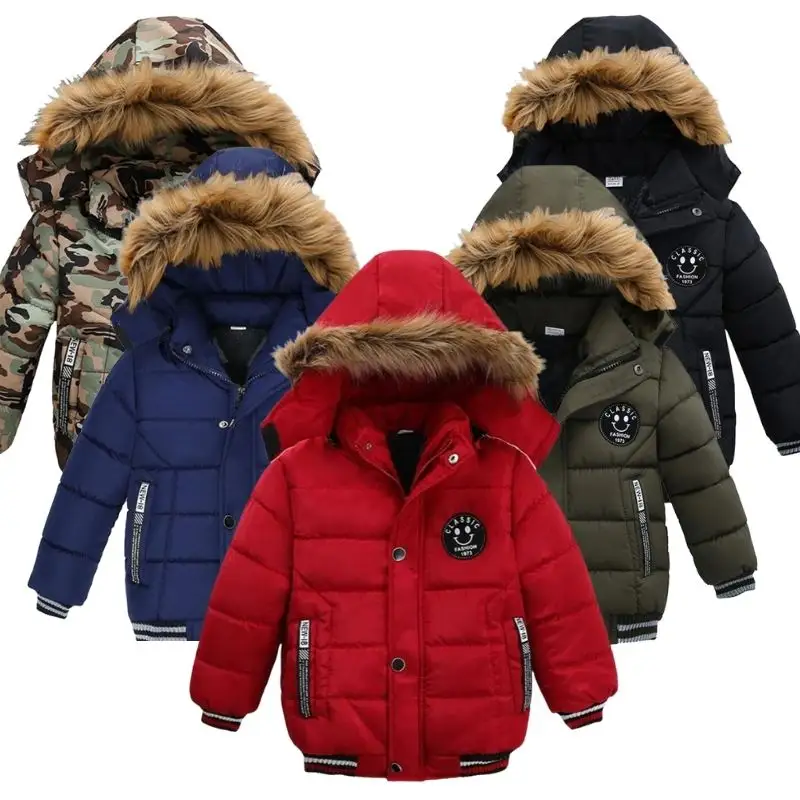 2022 Winter Toddler Boys Jacket Keep Warm Cotton Thicken Kids Jackets Fur Collar Zipper Boys Outerwear Children's Clothing