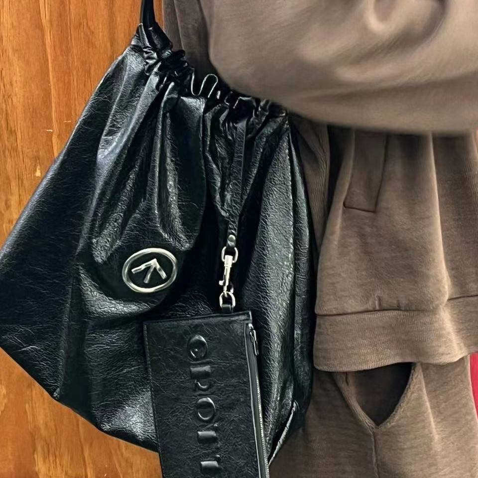 Closure Type Drawstring 2026 New Style Soft Genuine Leather Drawstring Closure Underarm Tote ...
