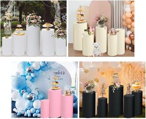Juego de 5 zócalos de hierro estilo ondulado, zócalos cilíndricos blancos, soporte de exhibición, soporte de mesa de postre para decoración de fiesta de boda - Product Image 4