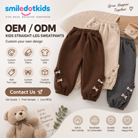 Smiledotkids Pantalon de jogging personnalisé pour enfants, marron, avec nœud perlé et volants, doux, OEM ODM, pour petites filles, vente en gros