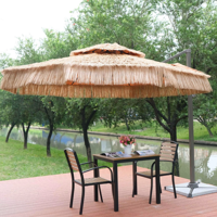 Parasol Hawaïen en Chaume de Fabrication Directe, Structure en Aluminium, Socle en Marbre, Imperméable, Pliant, pour Repas en Extérieur, Hôtels et Terrasses