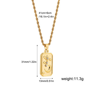 Collana Valiana in Acciaio Inossidabile con Stella di Venere e Luna Retrò, Catena in Bambù, Gioiello con Rilievo Artistico e Diamante - Regalo - Product Image 5