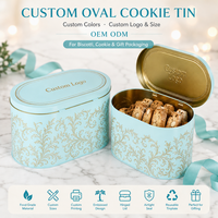 Boîte à biscuits ovale en métal personnalisée avec logo, couvercle à charnière, motif palmier doré en relief, conteneur cadeau en fer blanc pour biscuits, vente en gros OEM