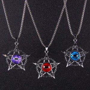 Collier Hip Hop rétro avec pendentif œil turc bleu pentacle, œil <span class=keywords><strong>du</strong></span> <span class=keywords><strong>diable</strong></span>, crâne magique punk, pop - Product Image 6