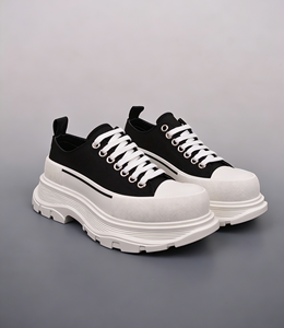 Chaussures de marche décontractées de luxe en toile noire et blanche à plateforme, à lacets, avec semelle épaisse, pour hommes et femmes, idéales au quotidien - Product Image 1