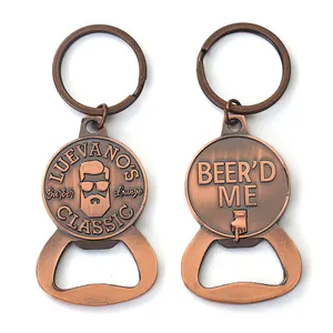 Cool Metal Beer Bottle Opener 3D Die Stamping Bottle Opener Keychain Custom Double Side Copper Opener Bottle Key Chain Keyring