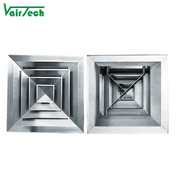 HVAC Ventilation SS 304 Diffuseur d'air 4 voies Plafond Diffuseur carré en acier inoxydable avec amortisseur